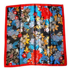 Vibrant Floral Silk Scarf with Red Border